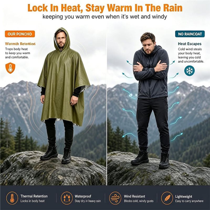 ABGH-معطف واقٍ من المطر مقاوم  - مراجعة Emergency Poncho Rain وسعره